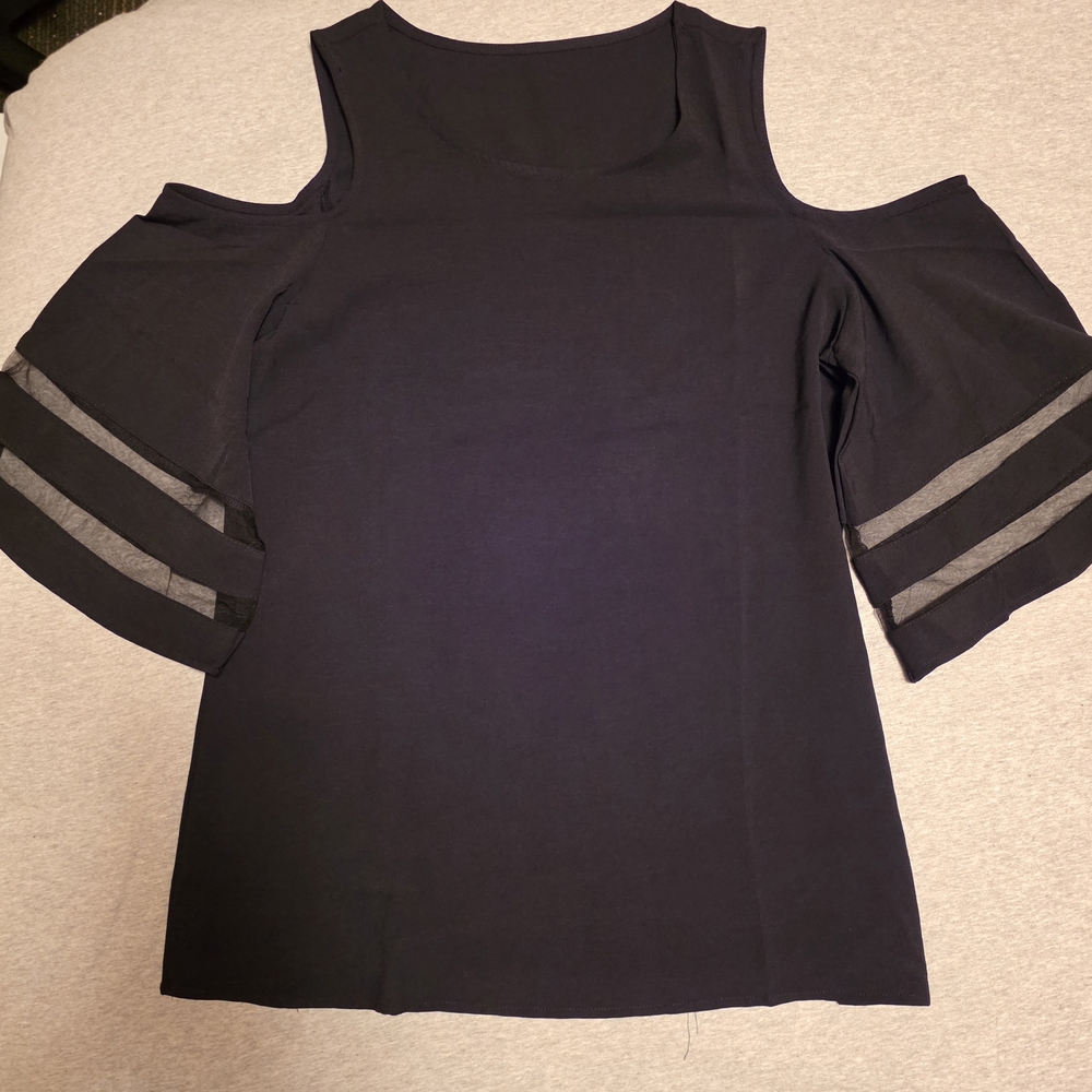 Elegant Cold Shoulder Blouse - Navy